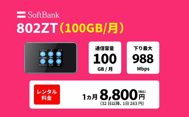 SoftBank レンタル 802ZT 100GB/月