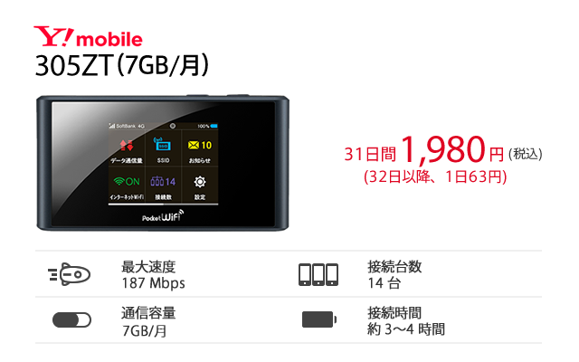 305zt 7gb 月 Y Mobileのwi Fiレンタル