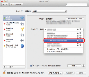 Mac ネットワーク名選択
