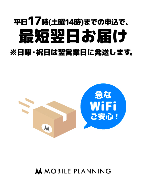 平日17時(土曜12時)までの申込みで、最短翌日お届け